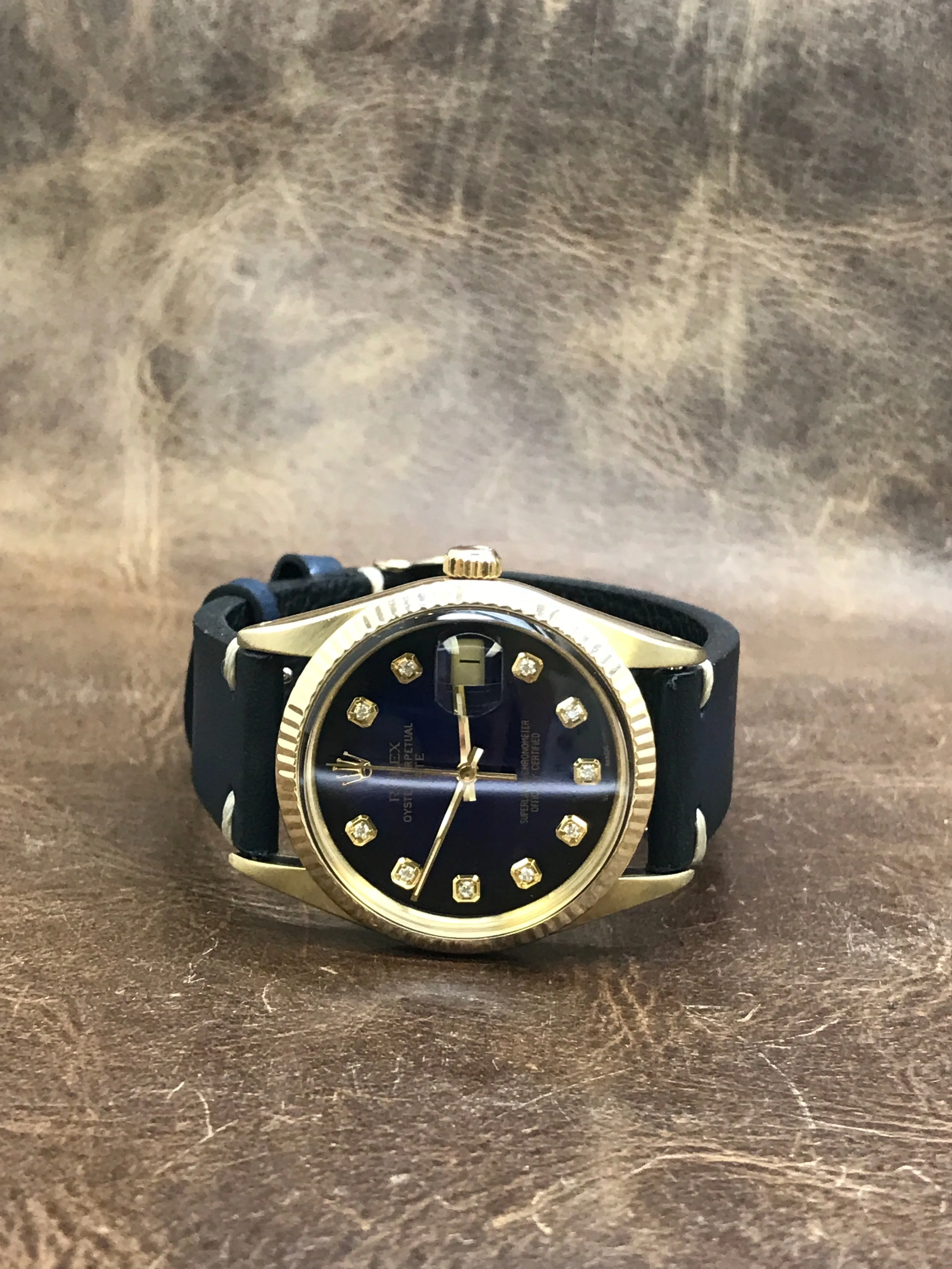 Rolex Date 15037 Custom Blue Diamond Dial Automatic Watch