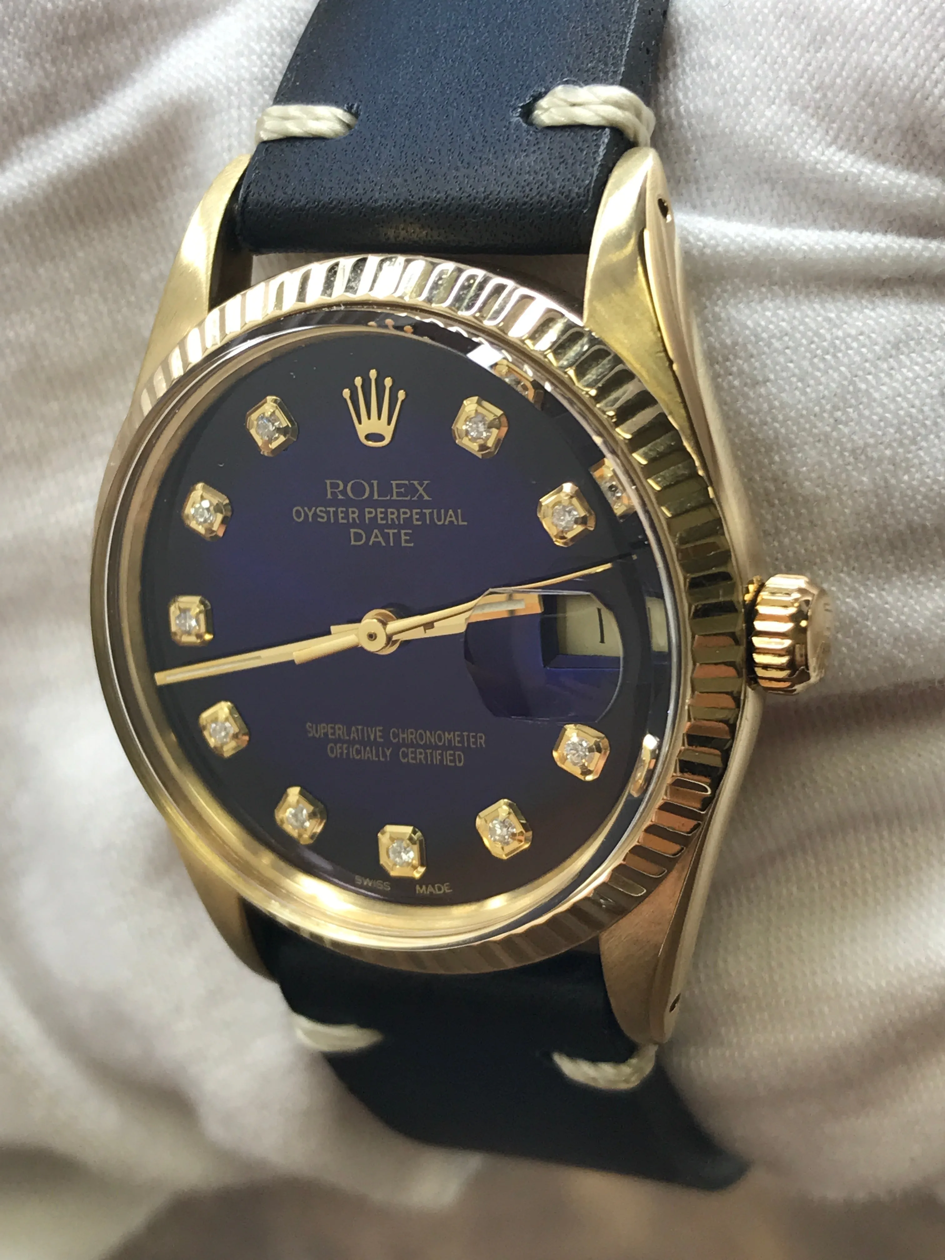 Rolex Date 15037 Custom Blue Diamond Dial Automatic Watch