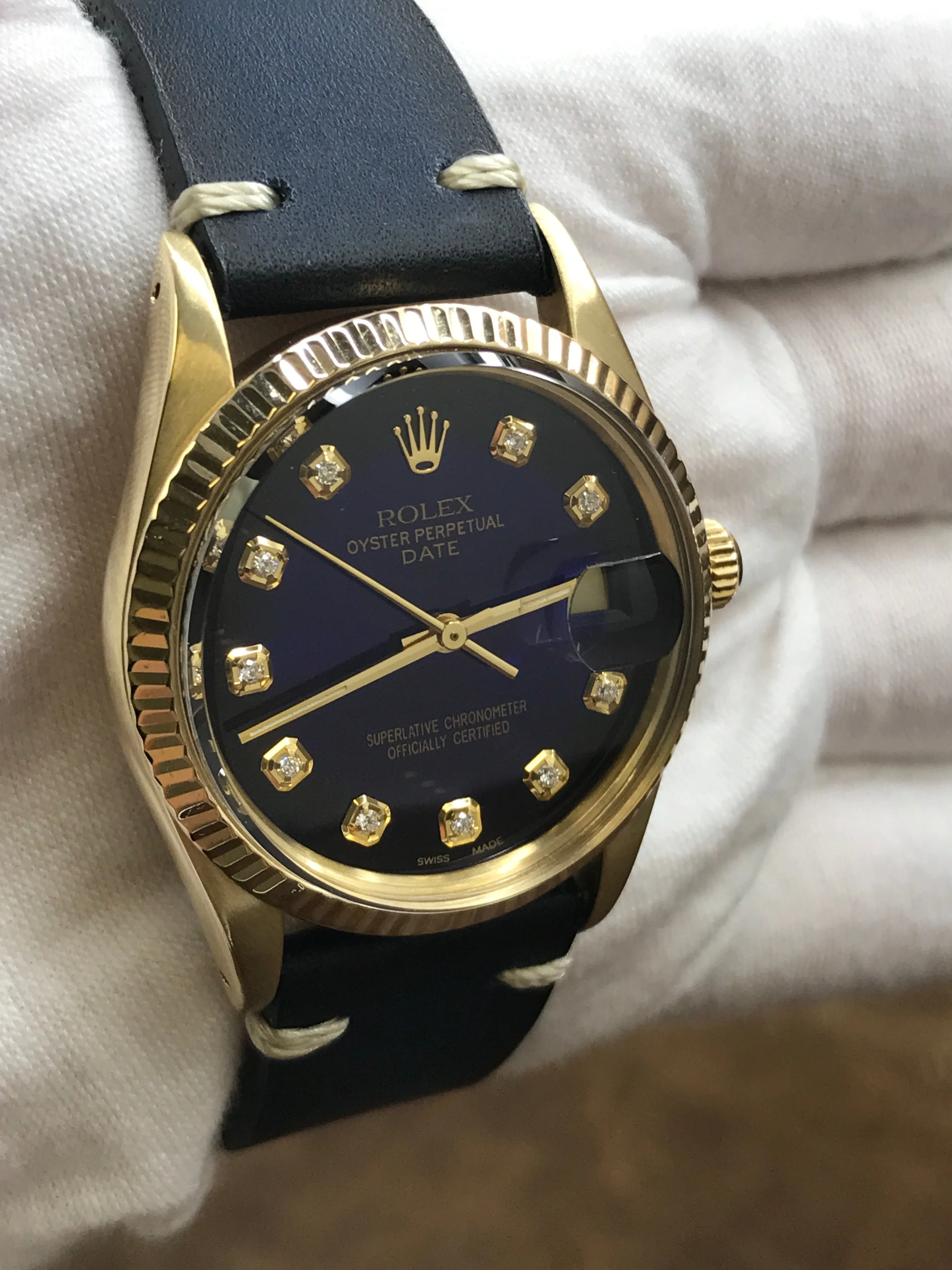 Rolex Date 15037 Custom Blue Diamond Dial Automatic Watch