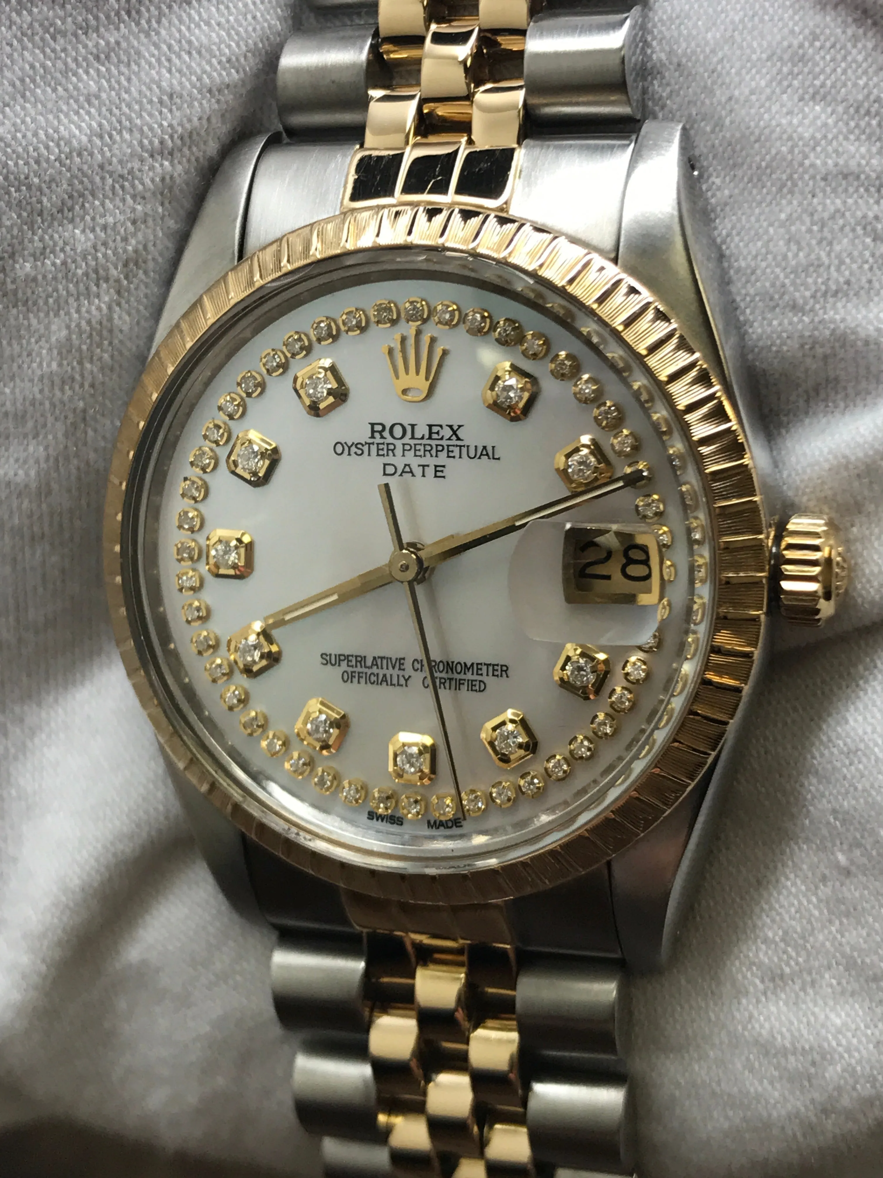 Rolex Date 34mm 15053 Custom MOP Diamond Dial Automatic Watch