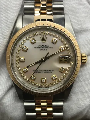 Rolex Date 34mm 15053 Custom MOP Diamond Dial Automatic Watch