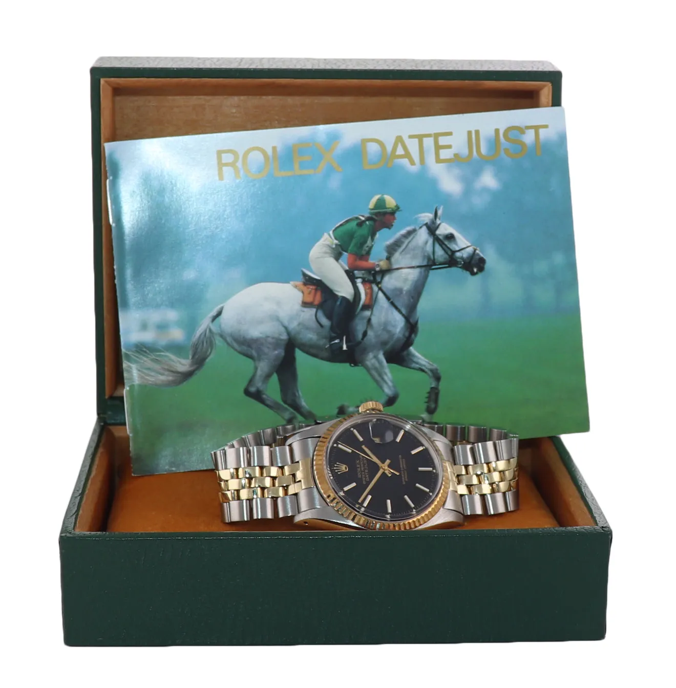 Rolex DateJust 1601 two tone Gold Black Dial Steel Fluted Jubilee Watch box