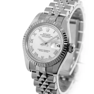 Rolex Datejust 26mm White Gold Steel White Roman Dial Fluted Bezel 179174