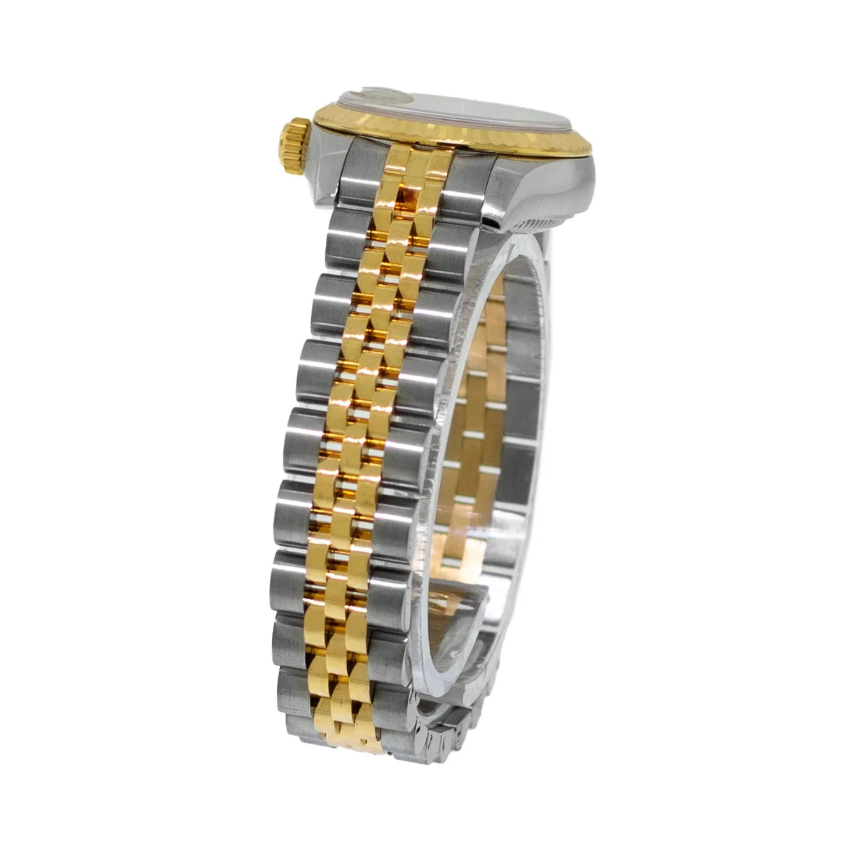 Rolex Datejust 26mm Yellow Gold Steel White Roman Dial Fluted Bezel 179173