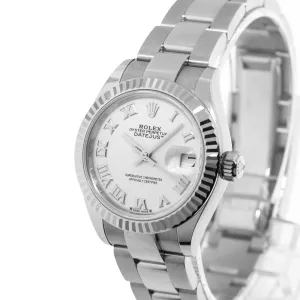Rolex Datejust 28mm White Gold Steel White Roman Dial Fluted Bezel 279174