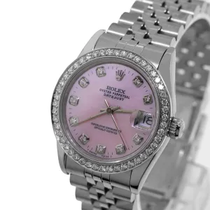 Rolex Datejust 31mm Stainless Steel Pink MOP Diamond Dial & Bezel 68240