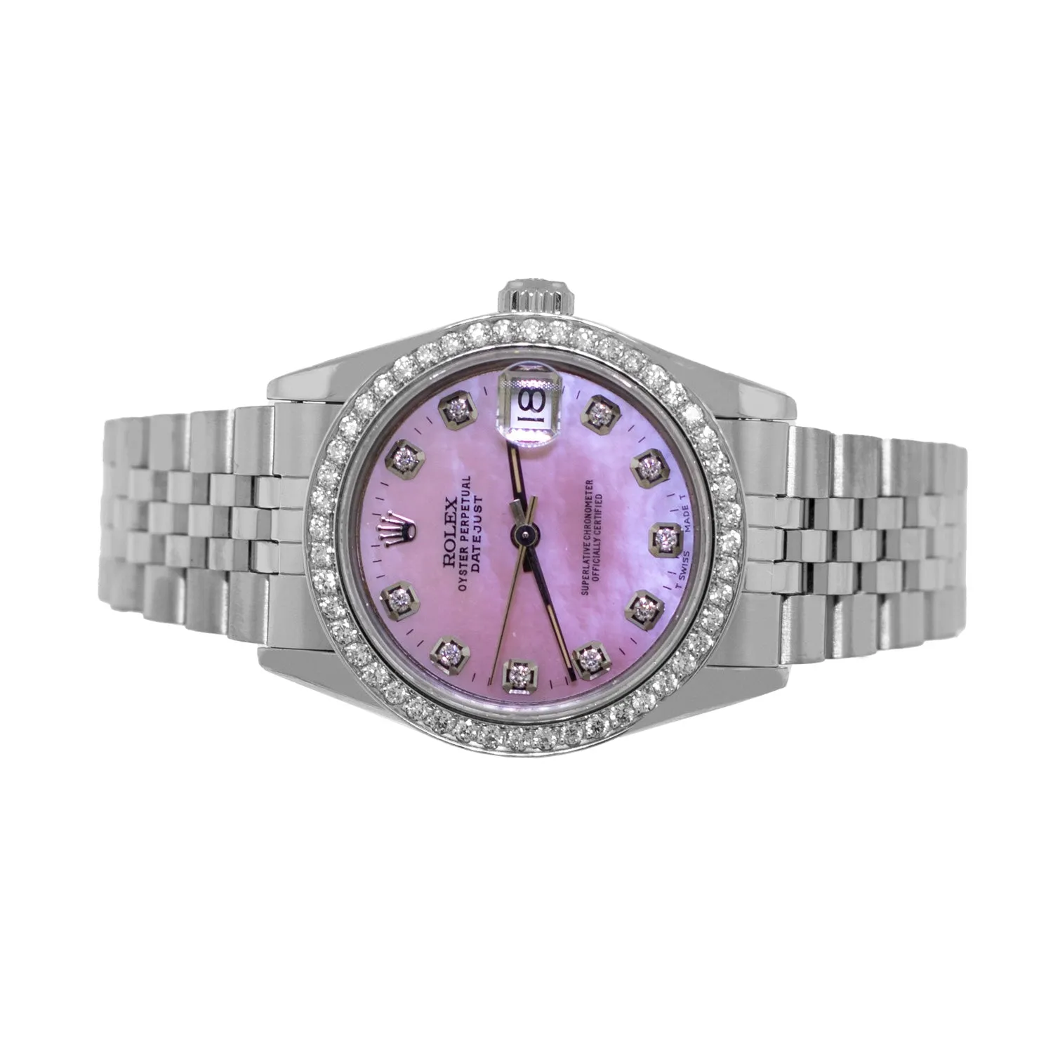Rolex Datejust 31mm Stainless Steel Pink MOP Diamond Dial & Bezel 68240