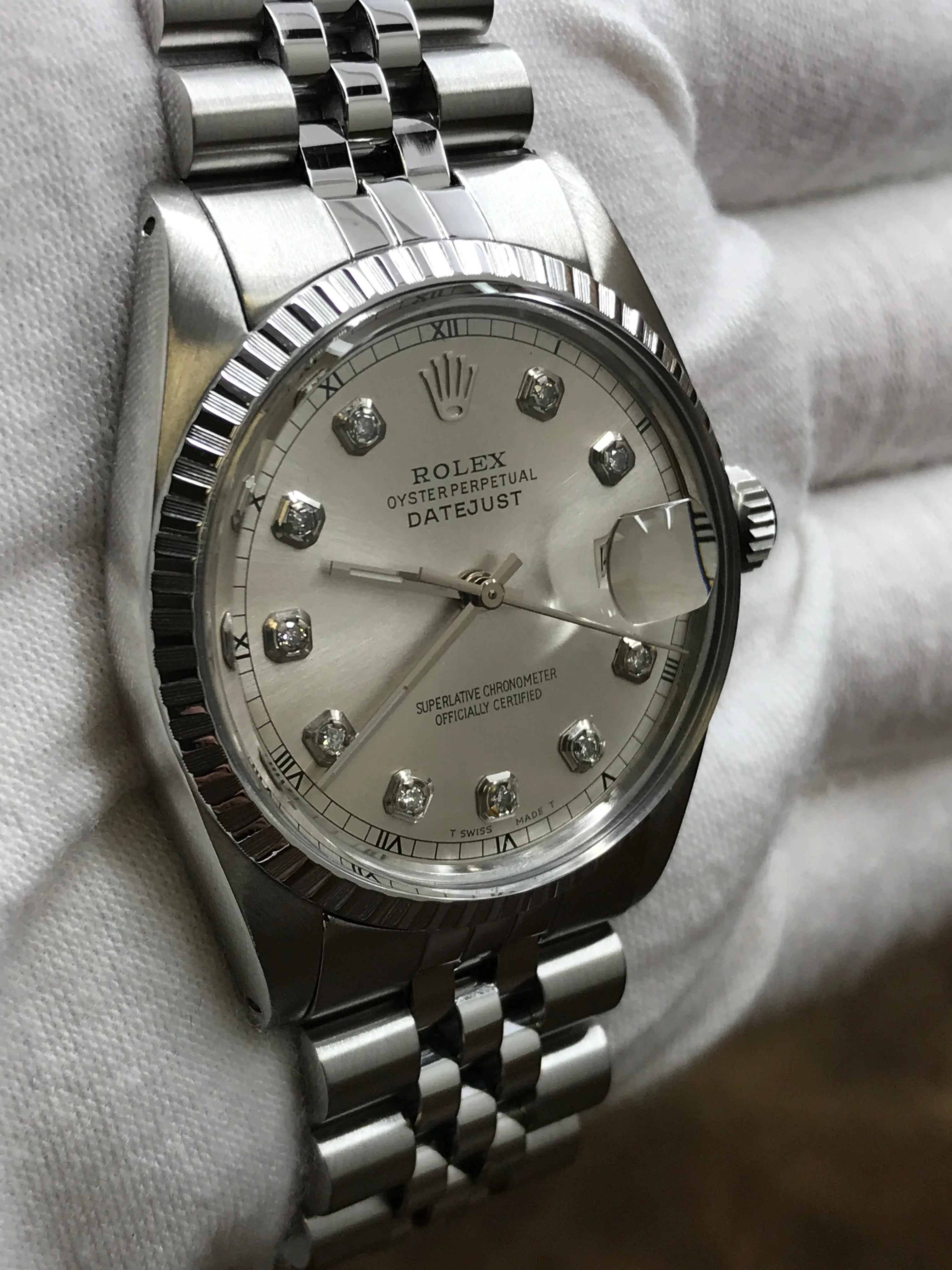 Rolex Datejust 36mm 16030 Custom Silver Diamond Dial Automatic Watch