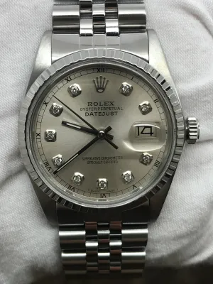 Rolex Datejust 36mm 16030 Custom Silver Diamond Dial Automatic Watch