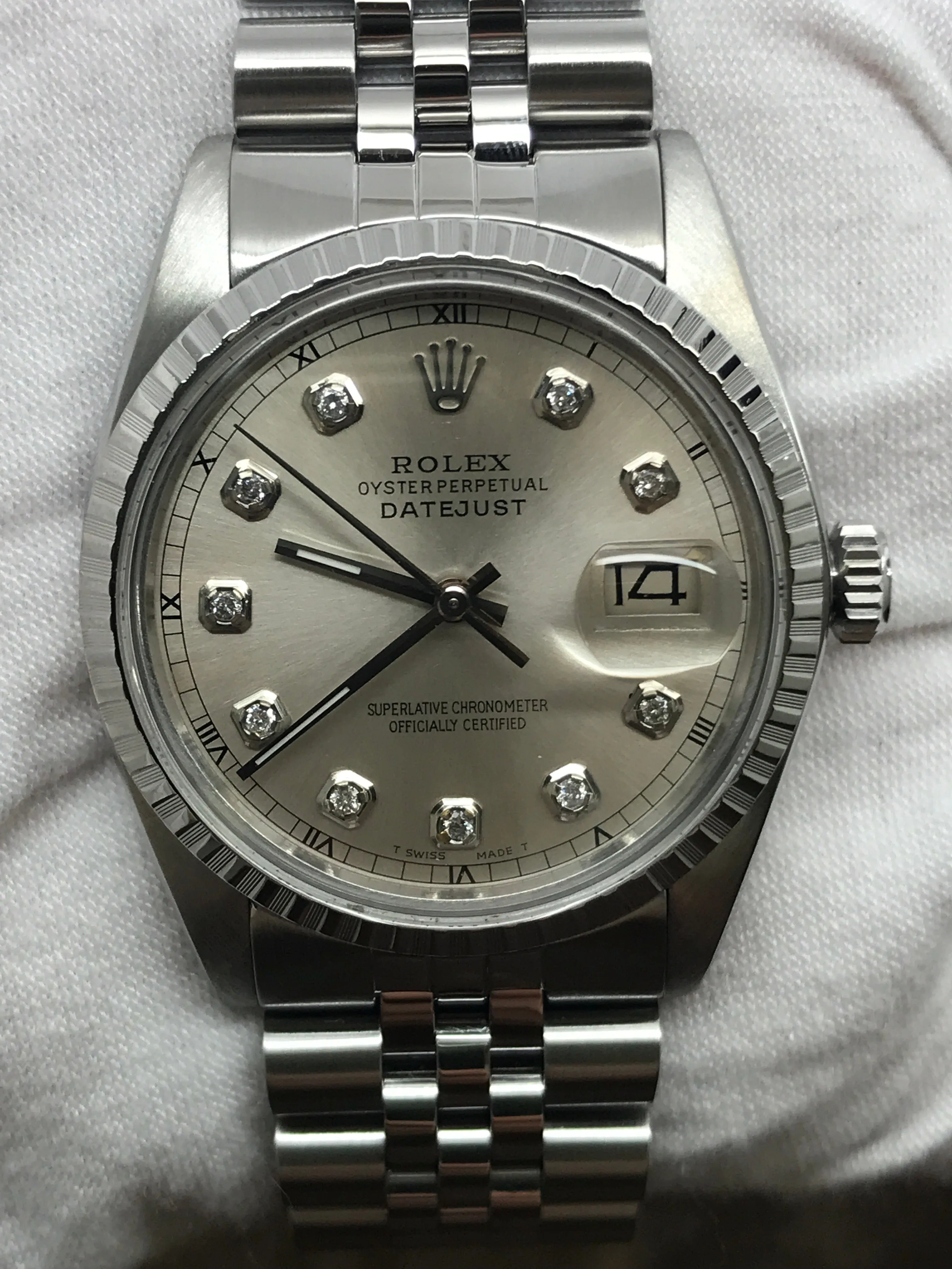 Rolex Datejust 36mm 16030 Custom Silver Diamond Dial Automatic Watch