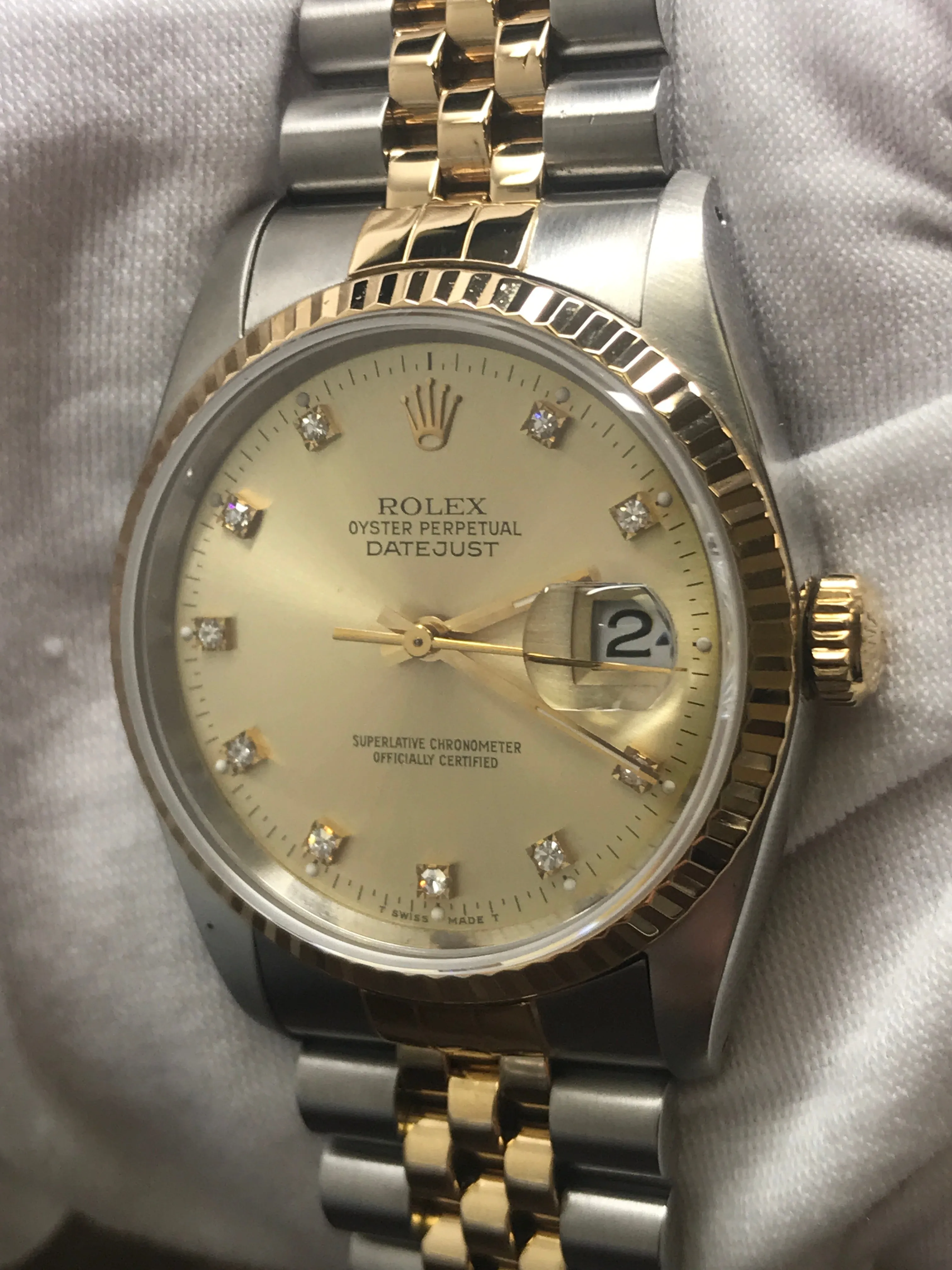 Rolex Datejust 36mm 16233 Champagne Diamond Dial Automatic Watch