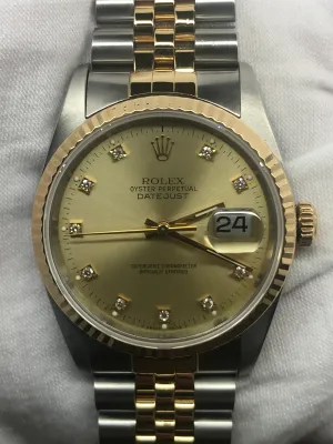 Rolex Datejust 36mm 16233 Champagne Diamond Dial Automatic Watch