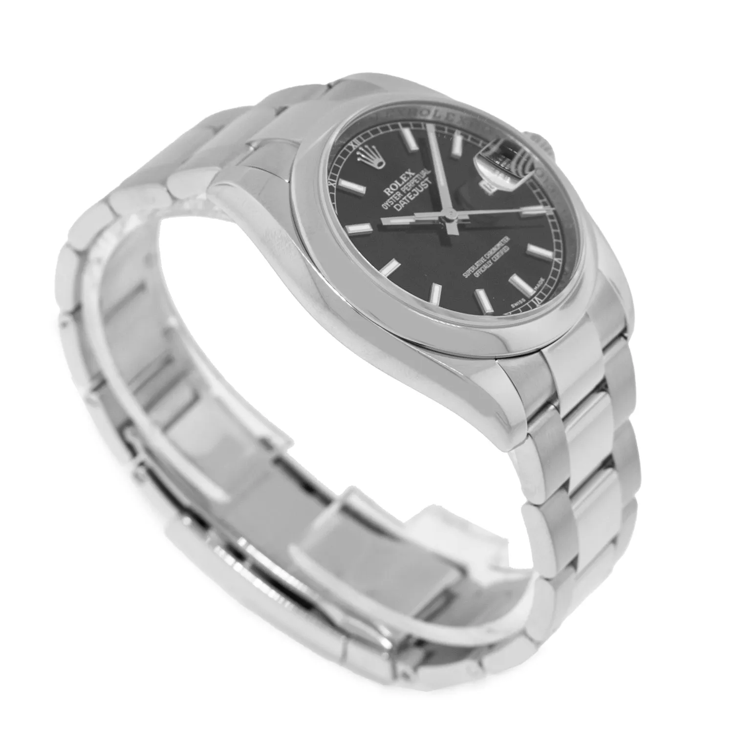 Rolex Datejust 36mm Stainless Steel Black Index Dial Smooth Bezel 116200