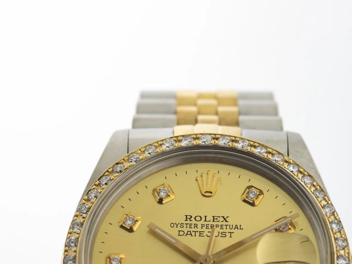 Rolex Datejust 36mm Yellow Gold & Steel Champagne Diamond Dial & Bezel 16013