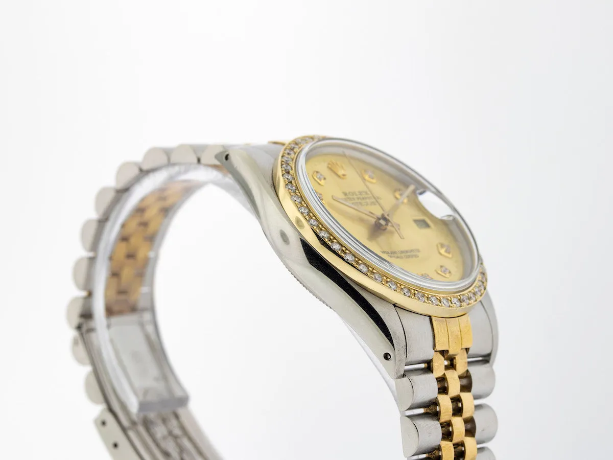 Rolex Datejust 36mm Yellow Gold & Steel Champagne Diamond Dial & Bezel 16013