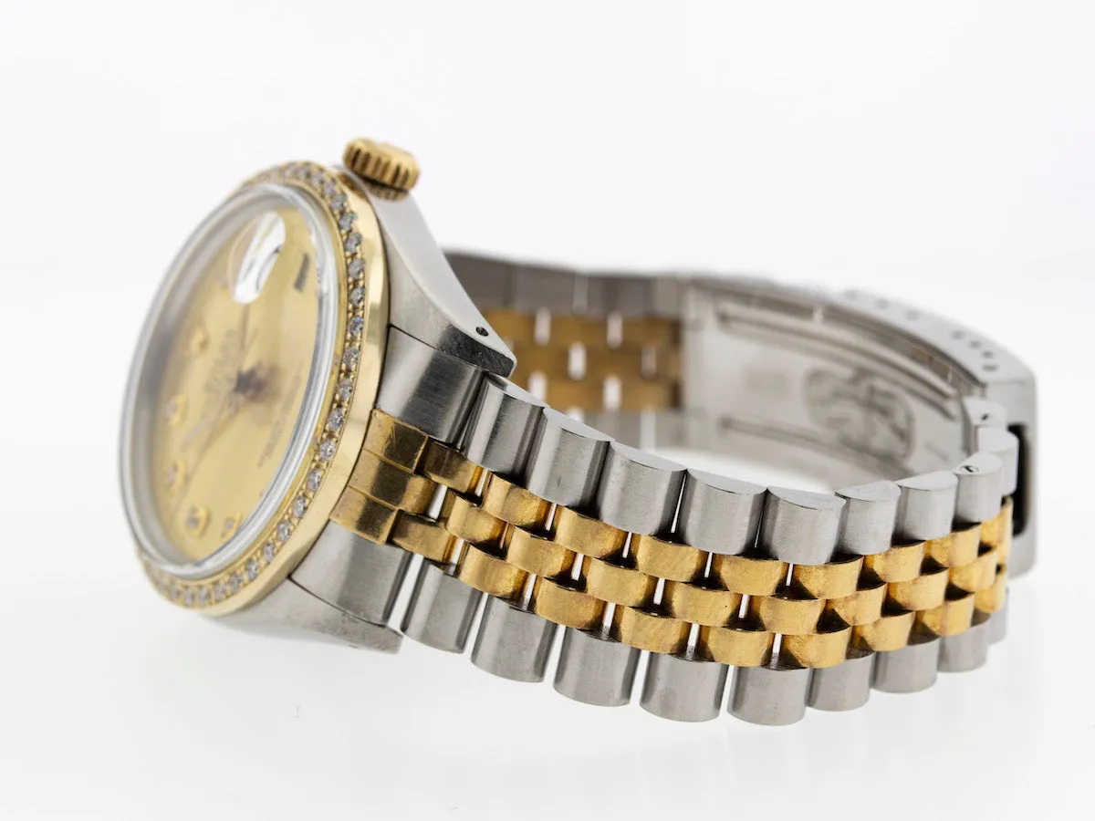 Rolex Datejust 36mm Yellow Gold & Steel Champagne Diamond Dial & Bezel 16013