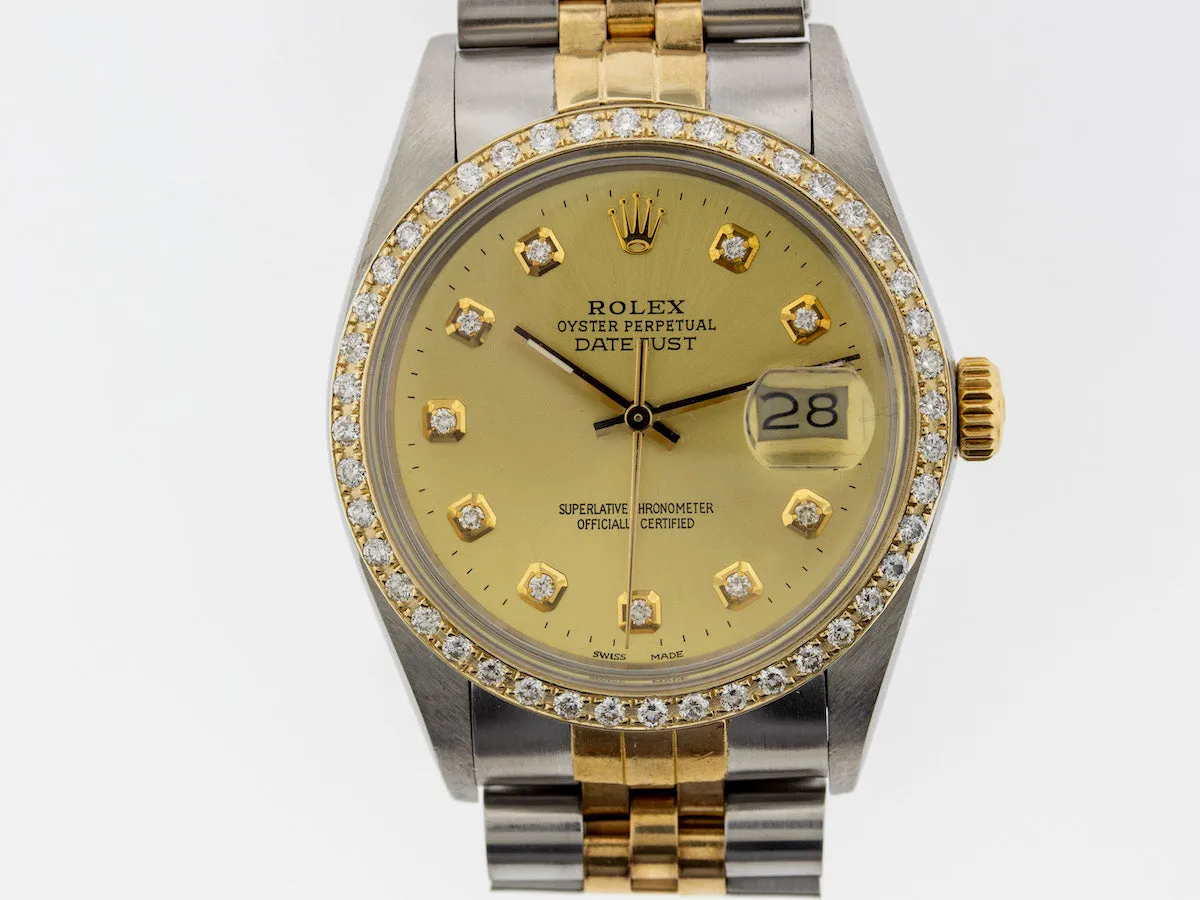 Rolex Datejust 36mm Yellow Gold & Steel Champagne Diamond Dial & Bezel 16013