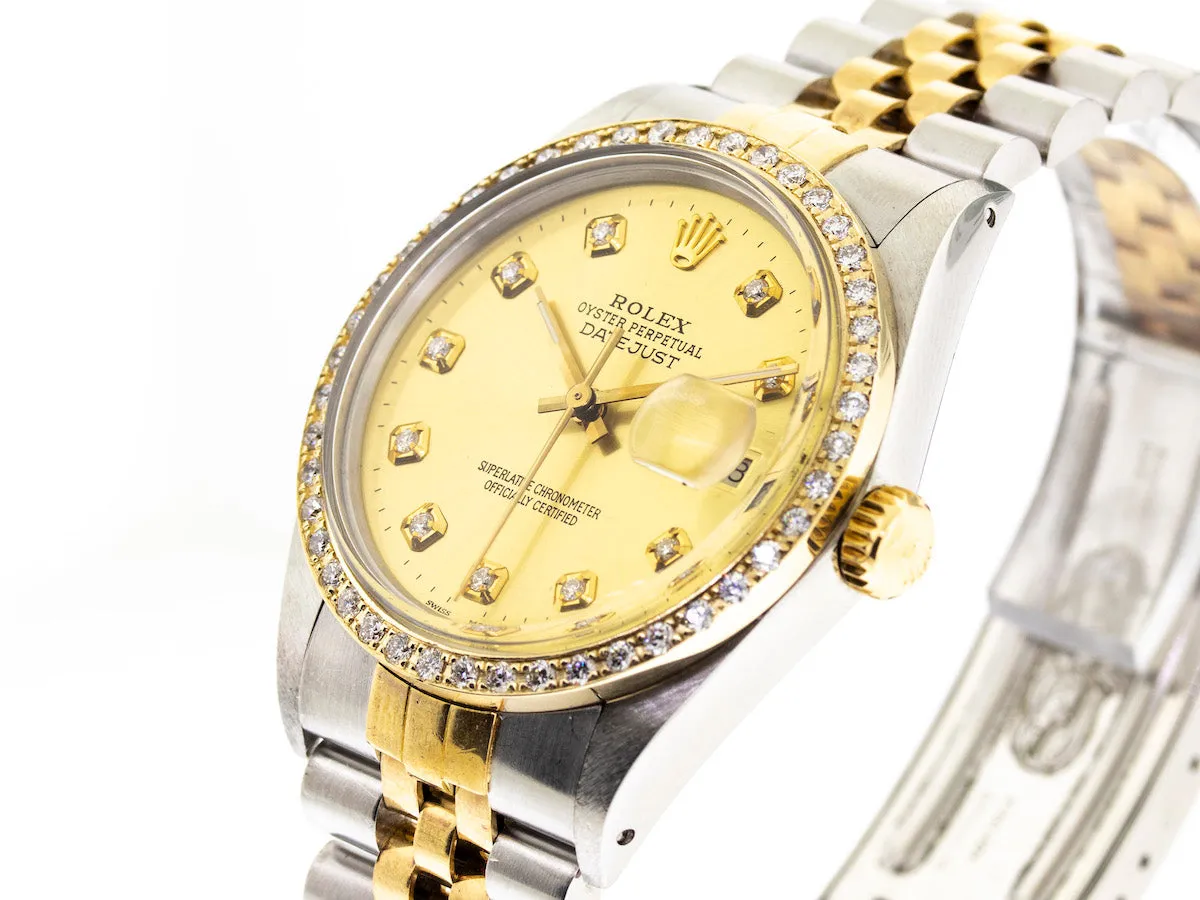 Rolex Datejust 36mm Yellow Gold & Steel Champagne Diamond Dial & Bezel 16013