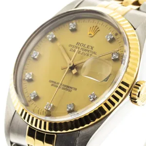Rolex Datejust 36mm Yellow Gold & Steel Champagne Diamond Dial & Fluted Bezel 16013