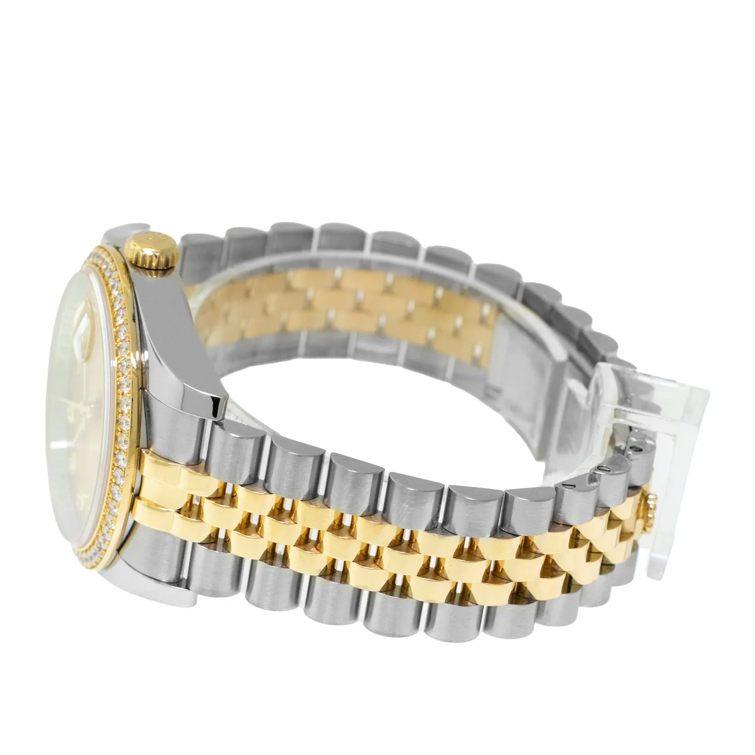Rolex Datejust 36mm Yellow Gold & Steel Champagne Diamond Dial Diamond Bezel 116243