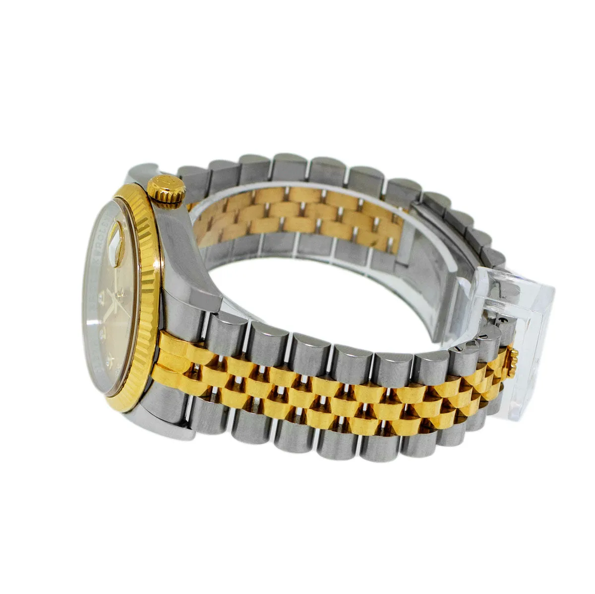Rolex Datejust 36mm Yellow Gold & Steel Champagne Diamond Dial Fluted Bezel 116233