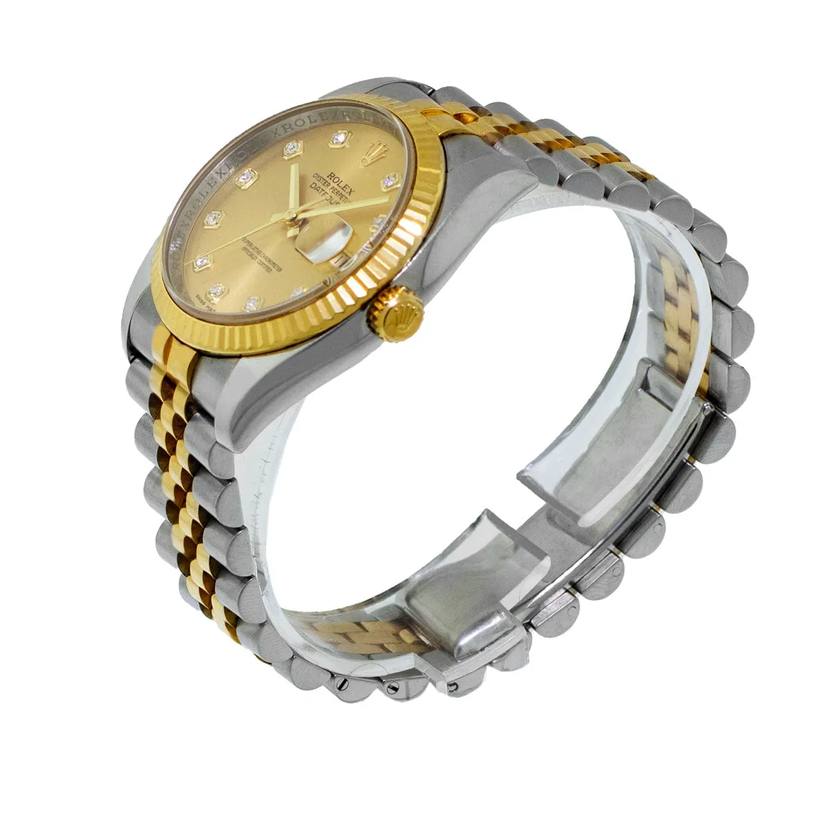 Rolex Datejust 36mm Yellow Gold & Steel Champagne Diamond Dial Fluted Bezel 116233