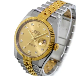 Rolex Datejust 36mm Yellow Gold & Steel Champagne Diamond Dial Fluted Bezel 116233