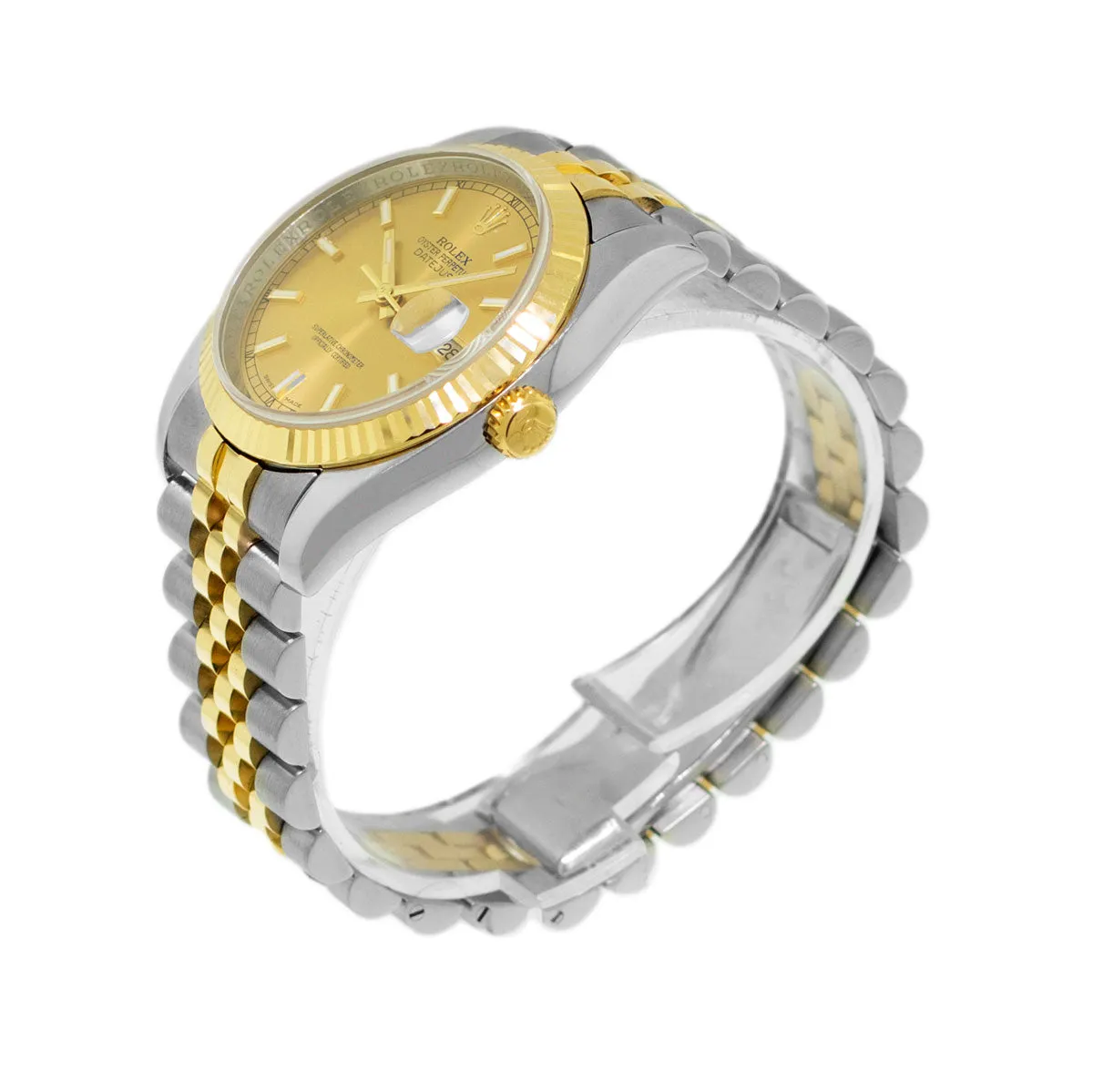 Rolex Datejust 36mm Yellow Gold & Steel Champagne Index Dial Fluted Bezel 116233
