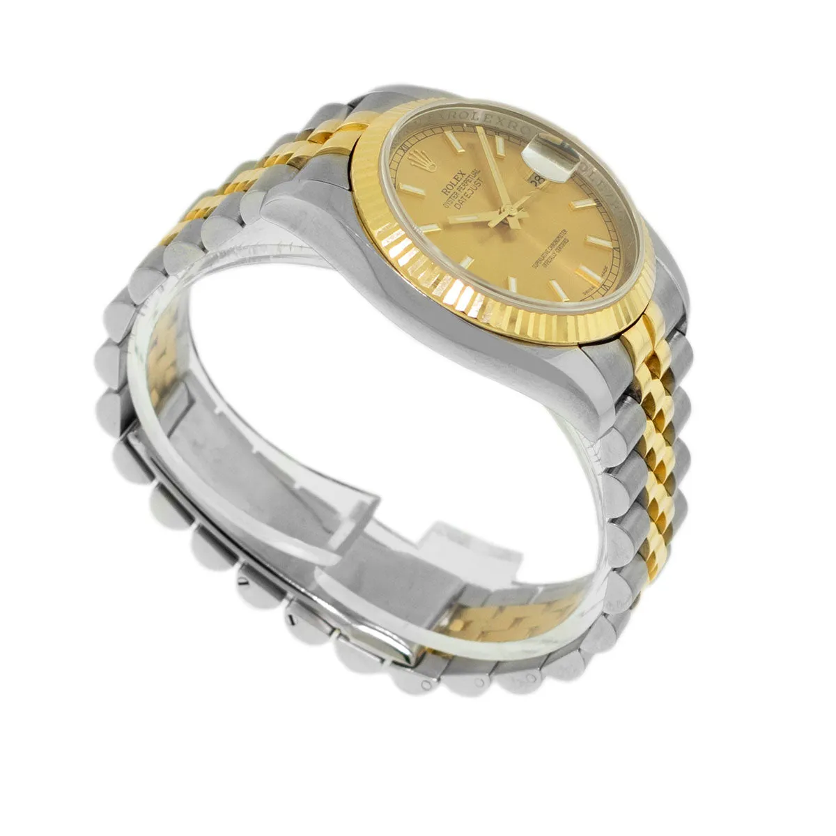 Rolex Datejust 36mm Yellow Gold & Steel Champagne Index Dial Fluted Bezel 116233