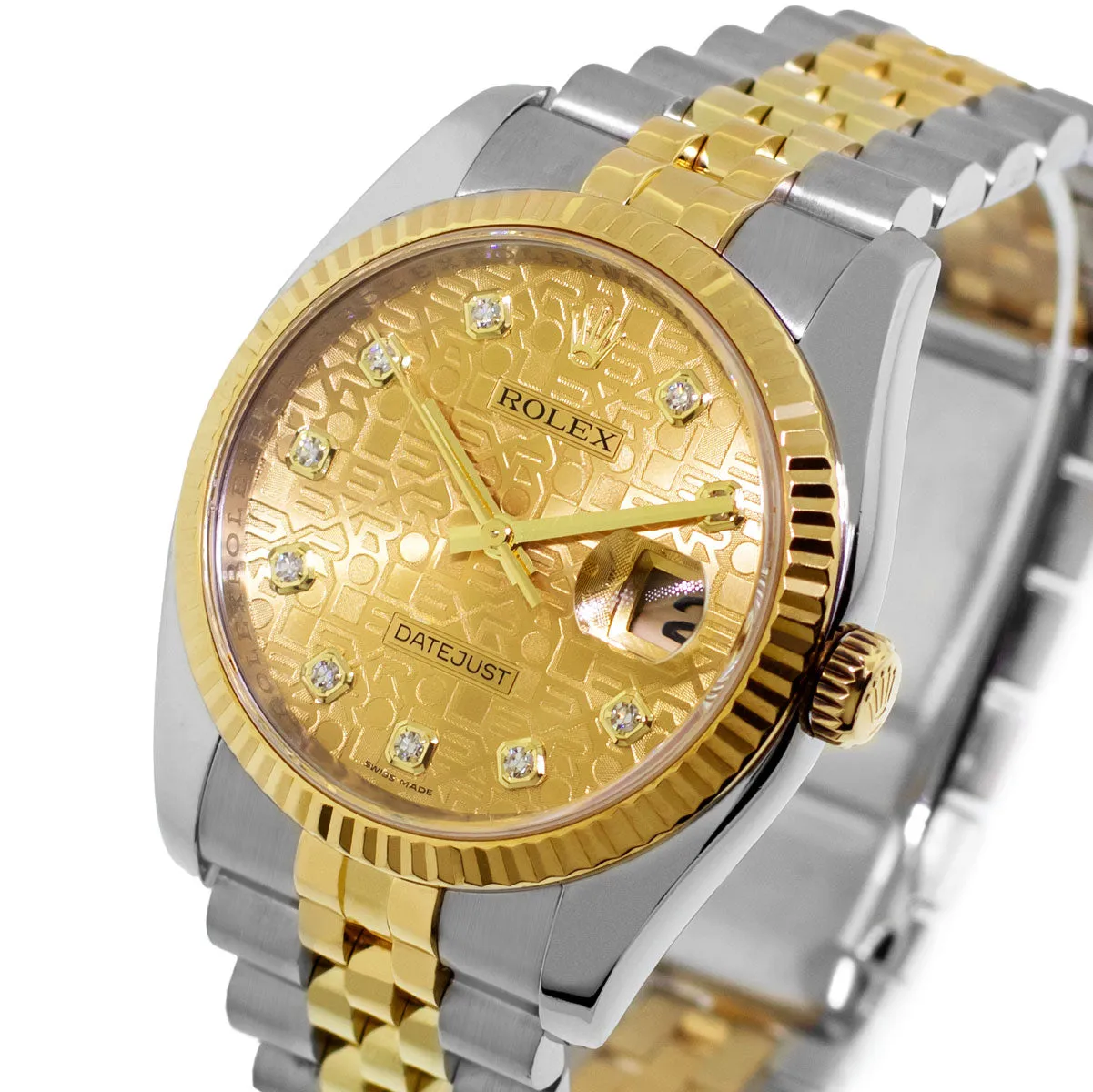 Rolex Datejust 36mm Yellow Gold & Steel Champagne Jubilee Diamond Dial Fluted Bezel 116233