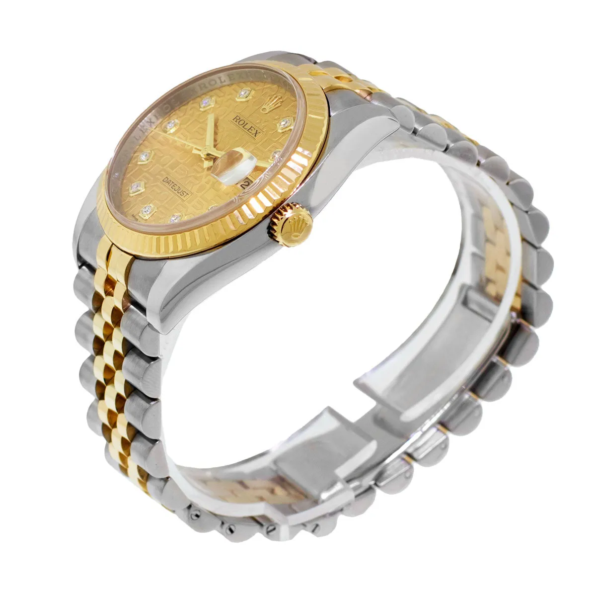 Rolex Datejust 36mm Yellow Gold & Steel Champagne Jubilee Diamond Dial Fluted Bezel 116233