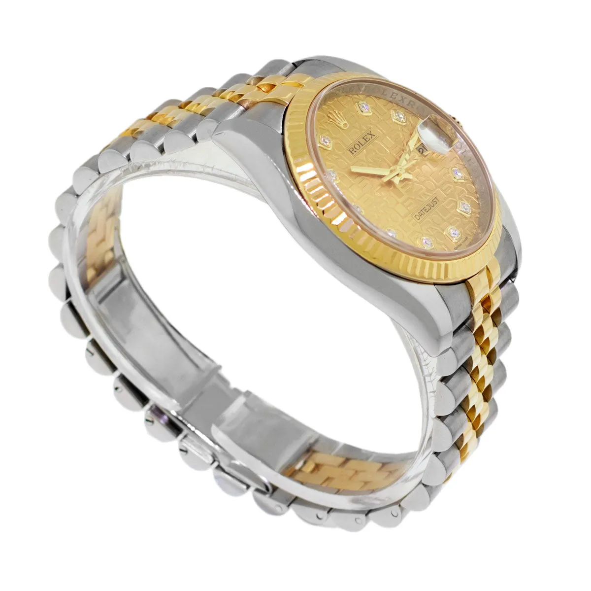 Rolex Datejust 36mm Yellow Gold & Steel Champagne Jubilee Diamond Dial Fluted Bezel 116233