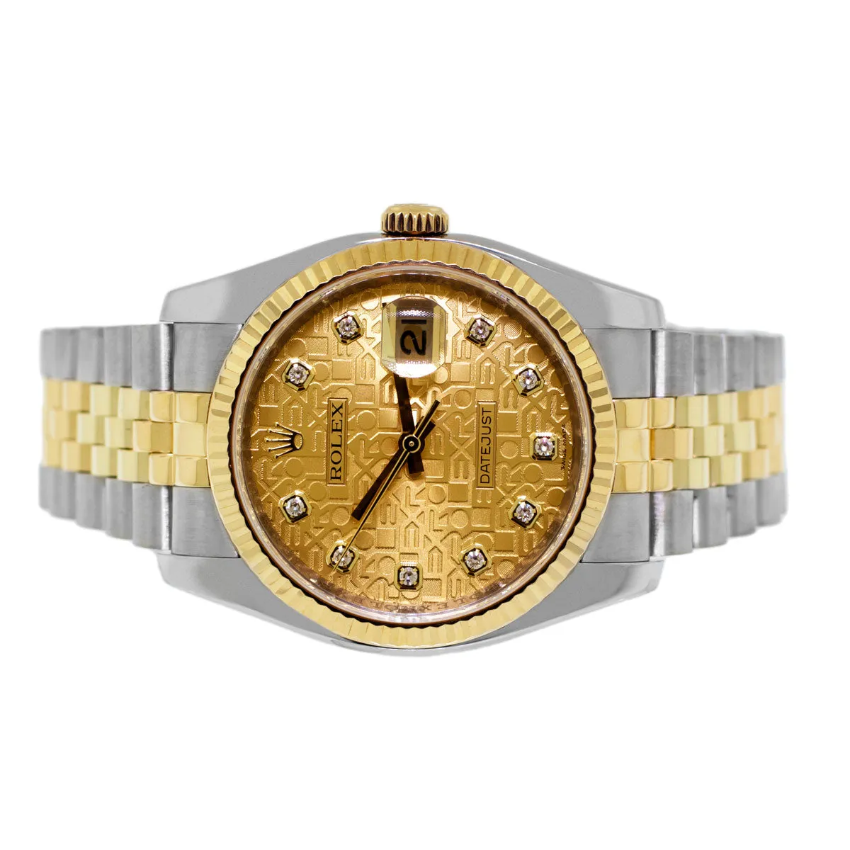 Rolex Datejust 36mm Yellow Gold & Steel Champagne Jubilee Diamond Dial Fluted Bezel 116233
