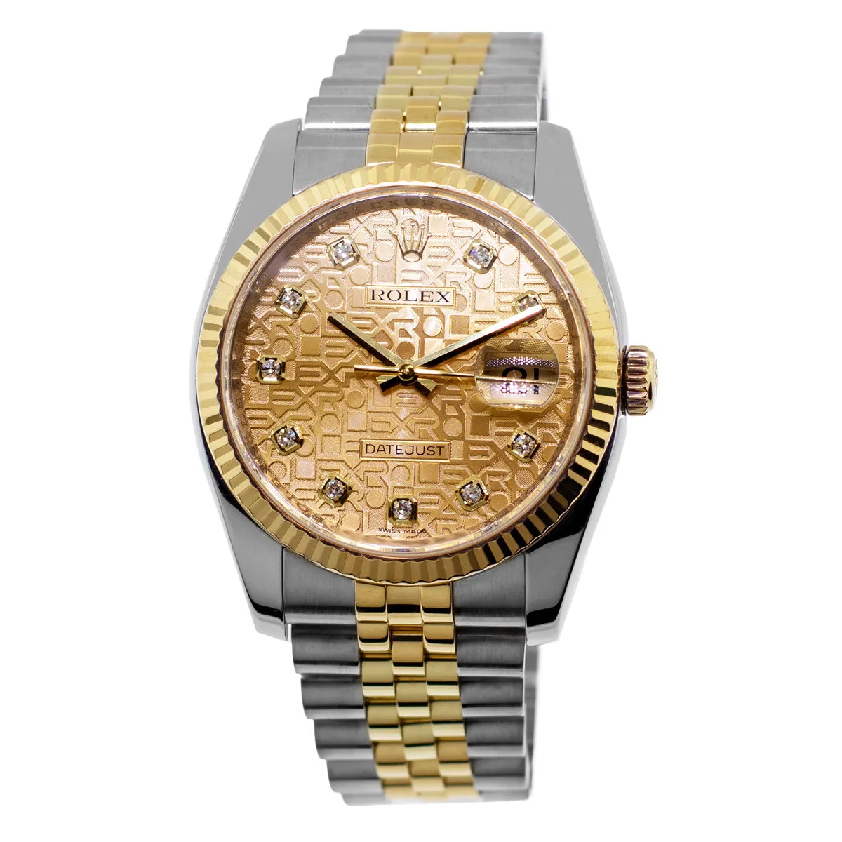 Rolex Datejust 36mm Yellow Gold & Steel Champagne Jubilee Diamond Dial Fluted Bezel 116233