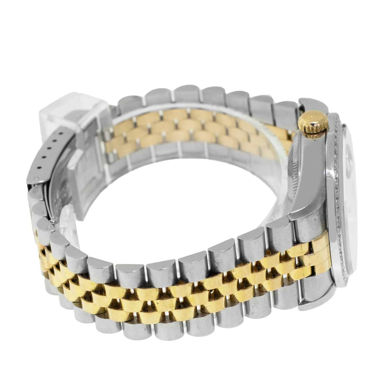 Rolex Datejust 36mm Yellow Gold & Steel White Roman Dial & Diamond Bezel 16233