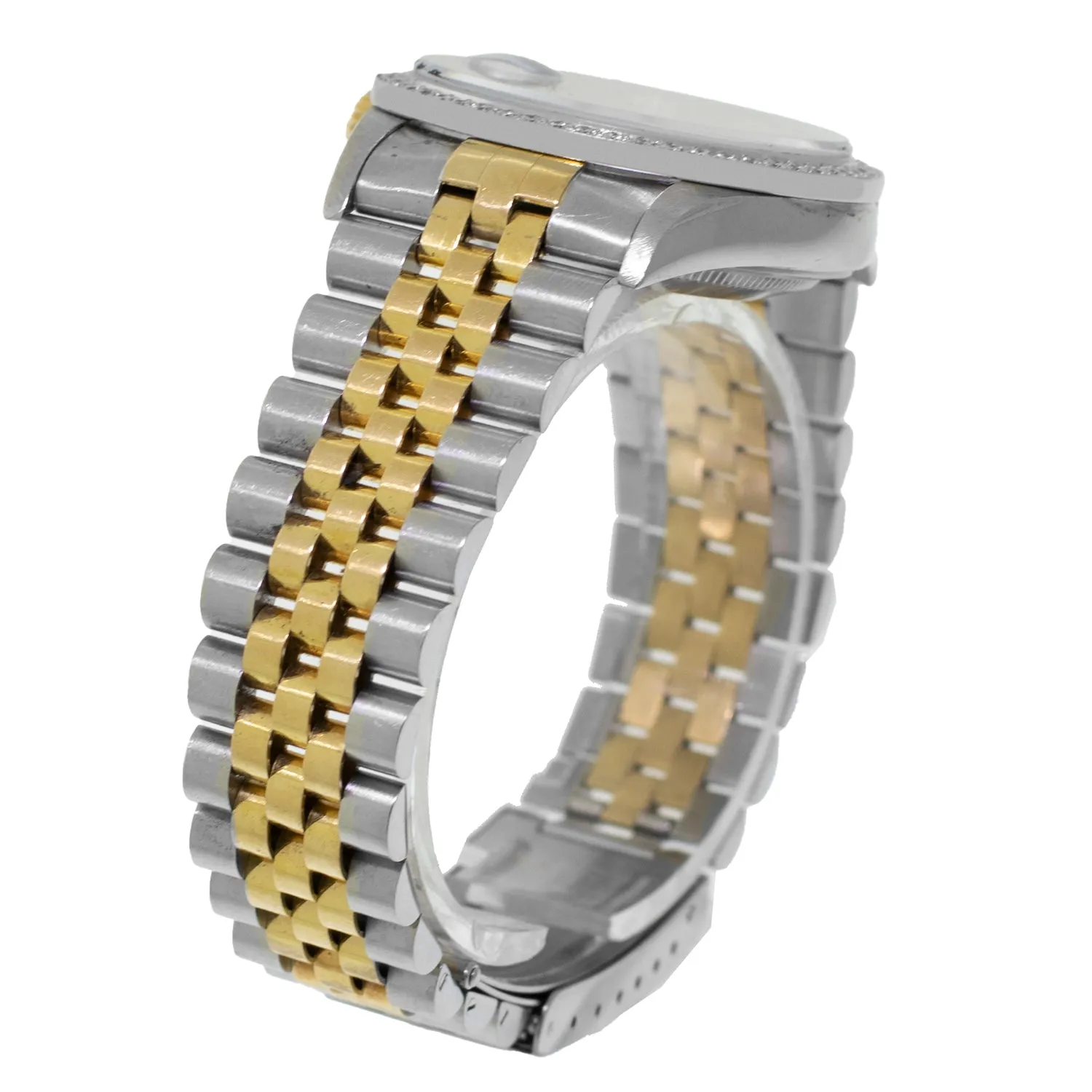 Rolex Datejust 36mm Yellow Gold & Steel White Roman Dial & Diamond Bezel 16233