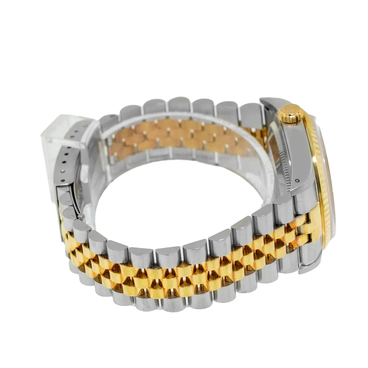 Rolex Datejust 36mm Yellow Gold Steel White Roman Dial Fluted Bezel 16233