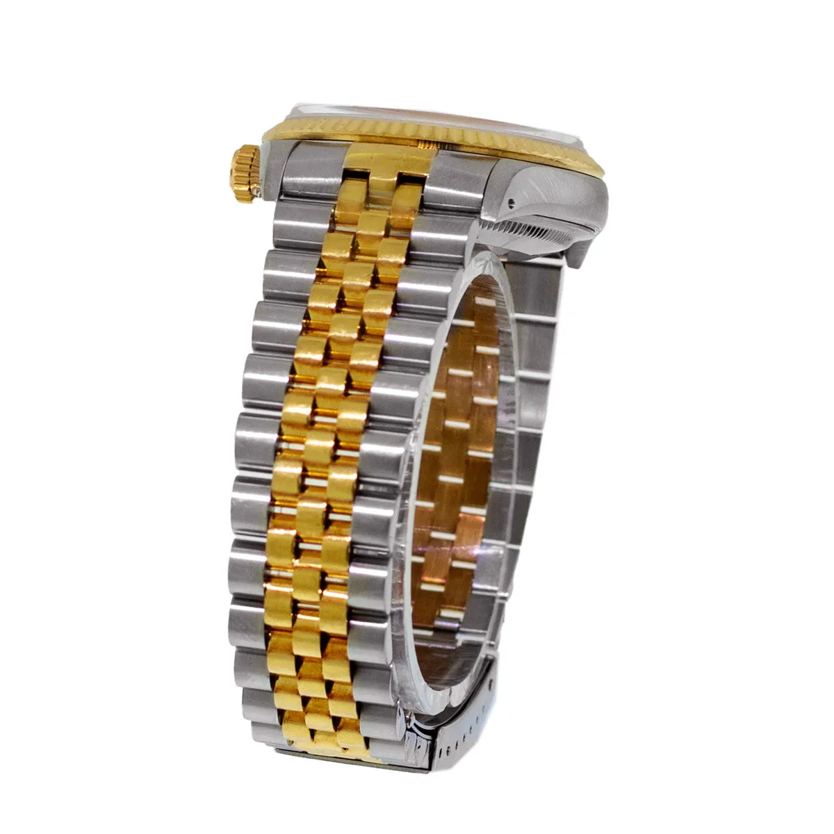 Rolex Datejust 36mm Yellow Gold Steel White Roman Dial Fluted Bezel 16233