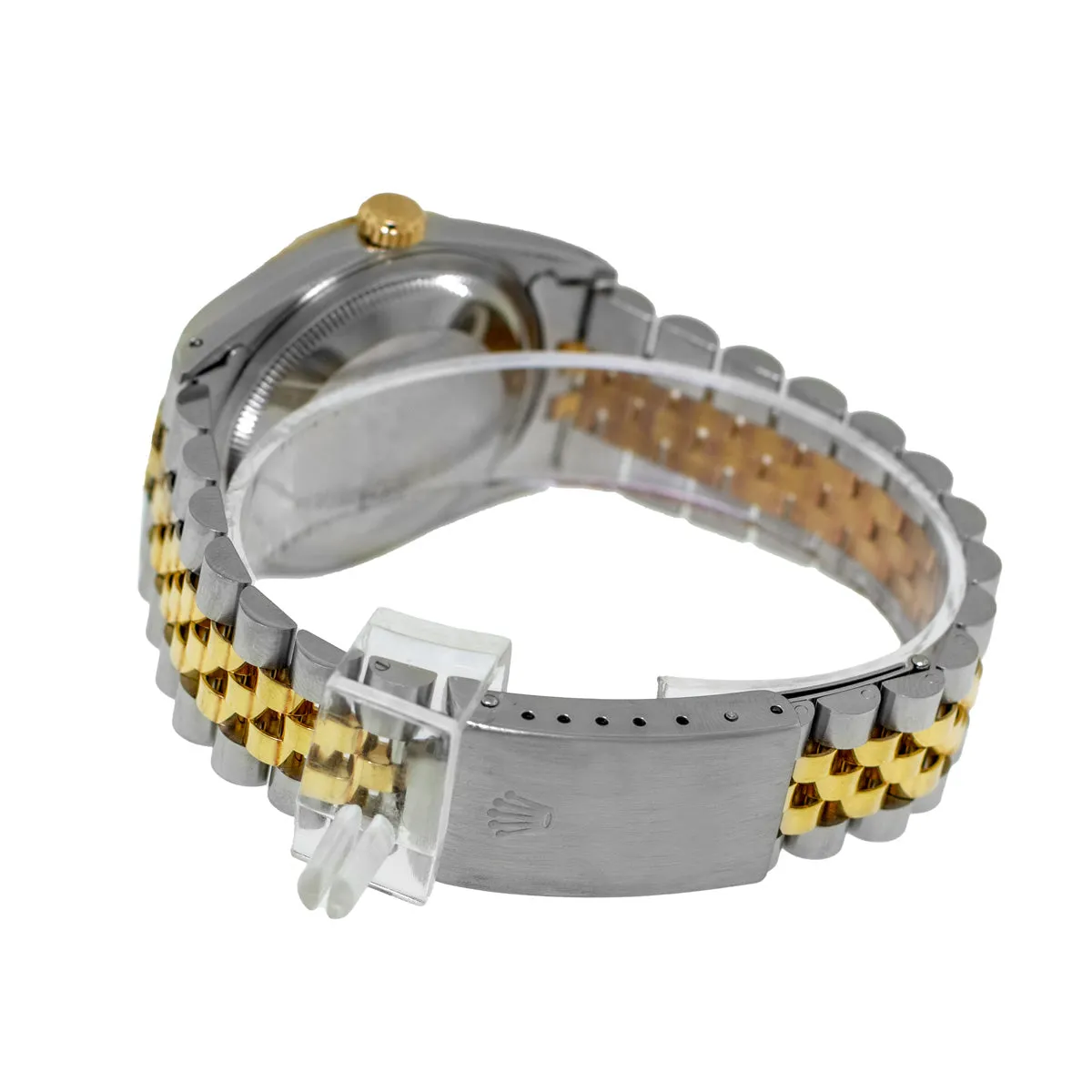 Rolex Datejust 36mm Yellow Gold Steel White Roman Dial Fluted Bezel 16233