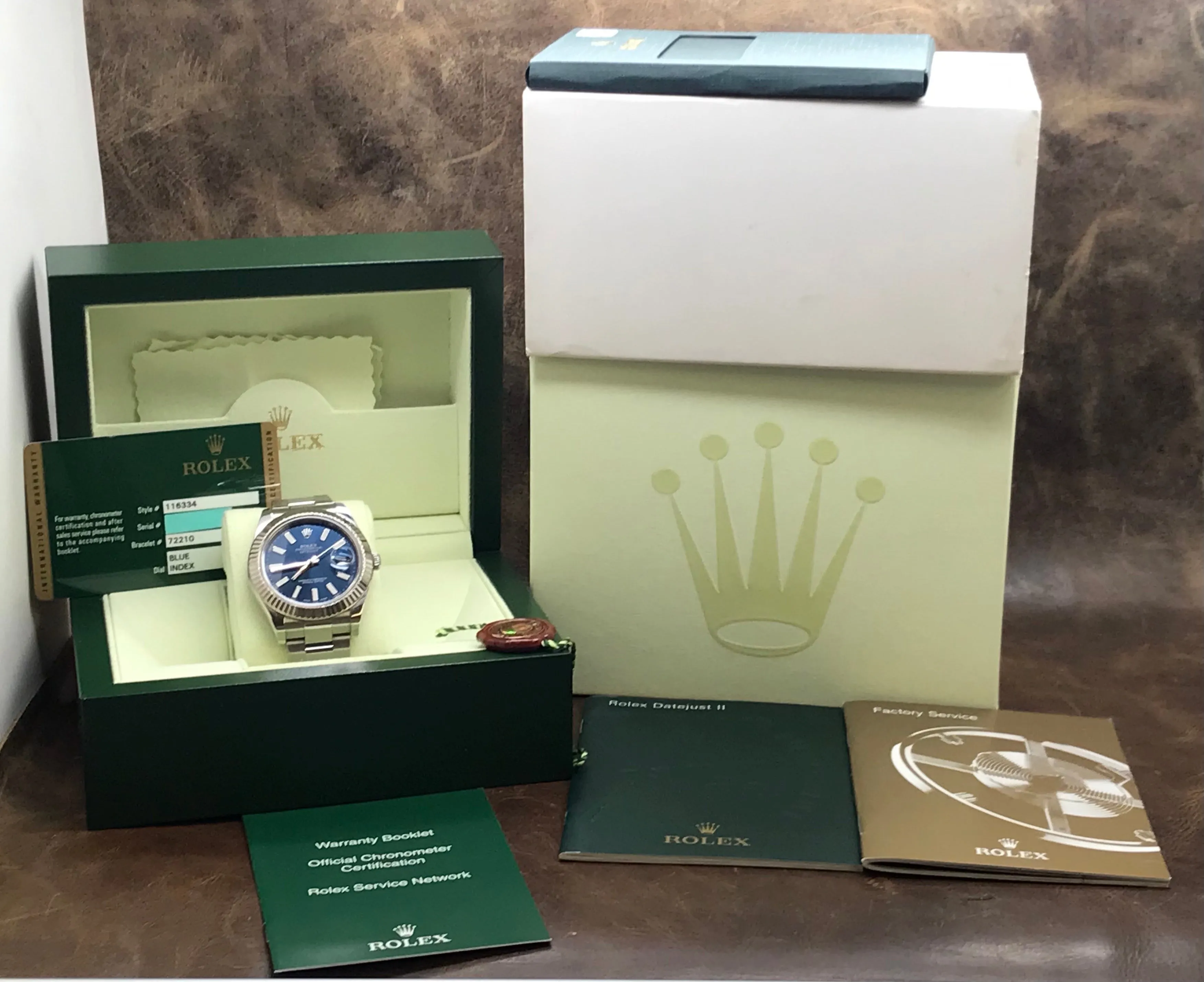 Rolex Datejust II 41mm B&P 116334 Blue Dial Automatic Men's Watch