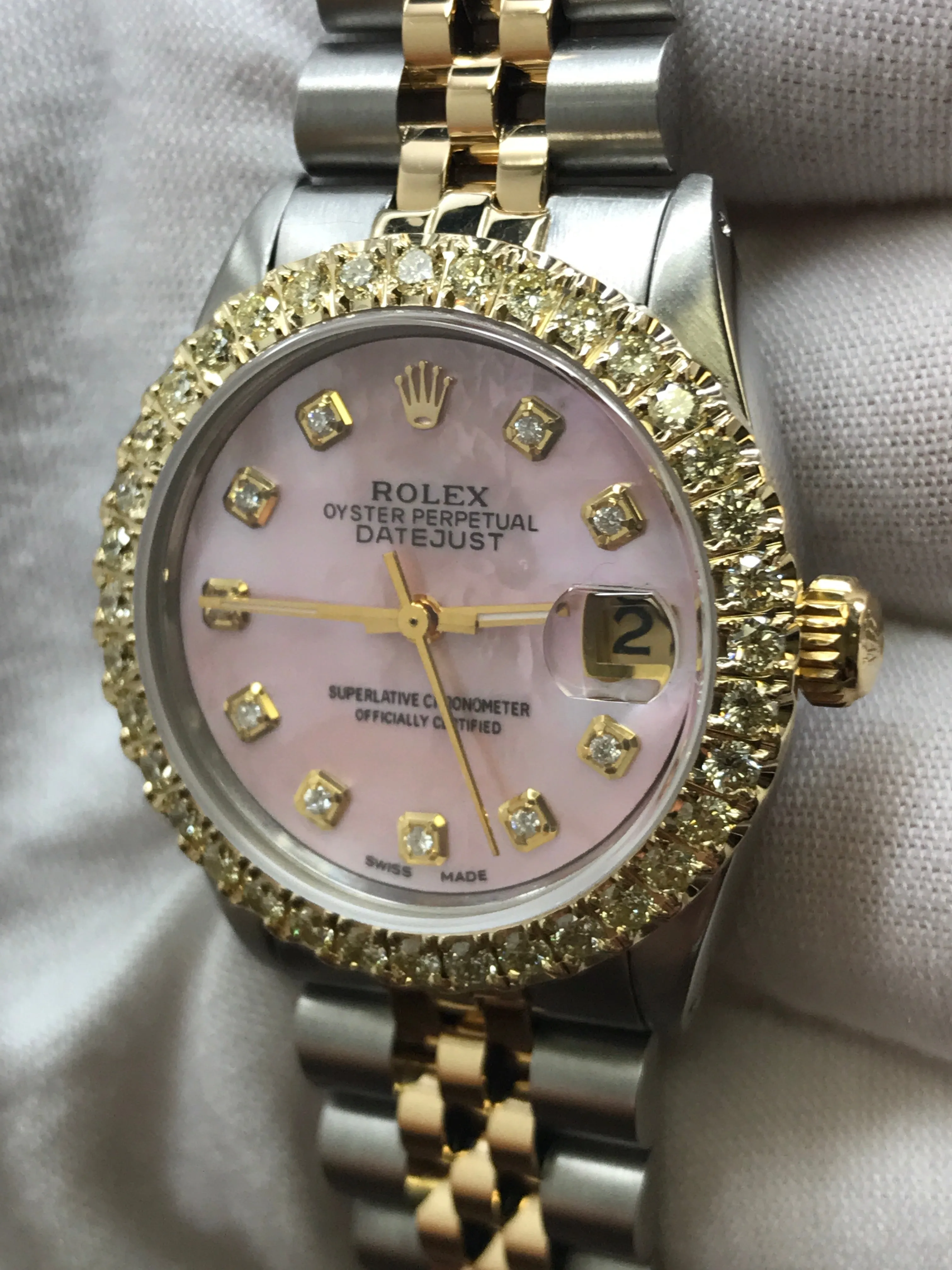 Rolex Datejust Midsize 31mm 6827 Pink Custom Diamond Dial Automatic Watch