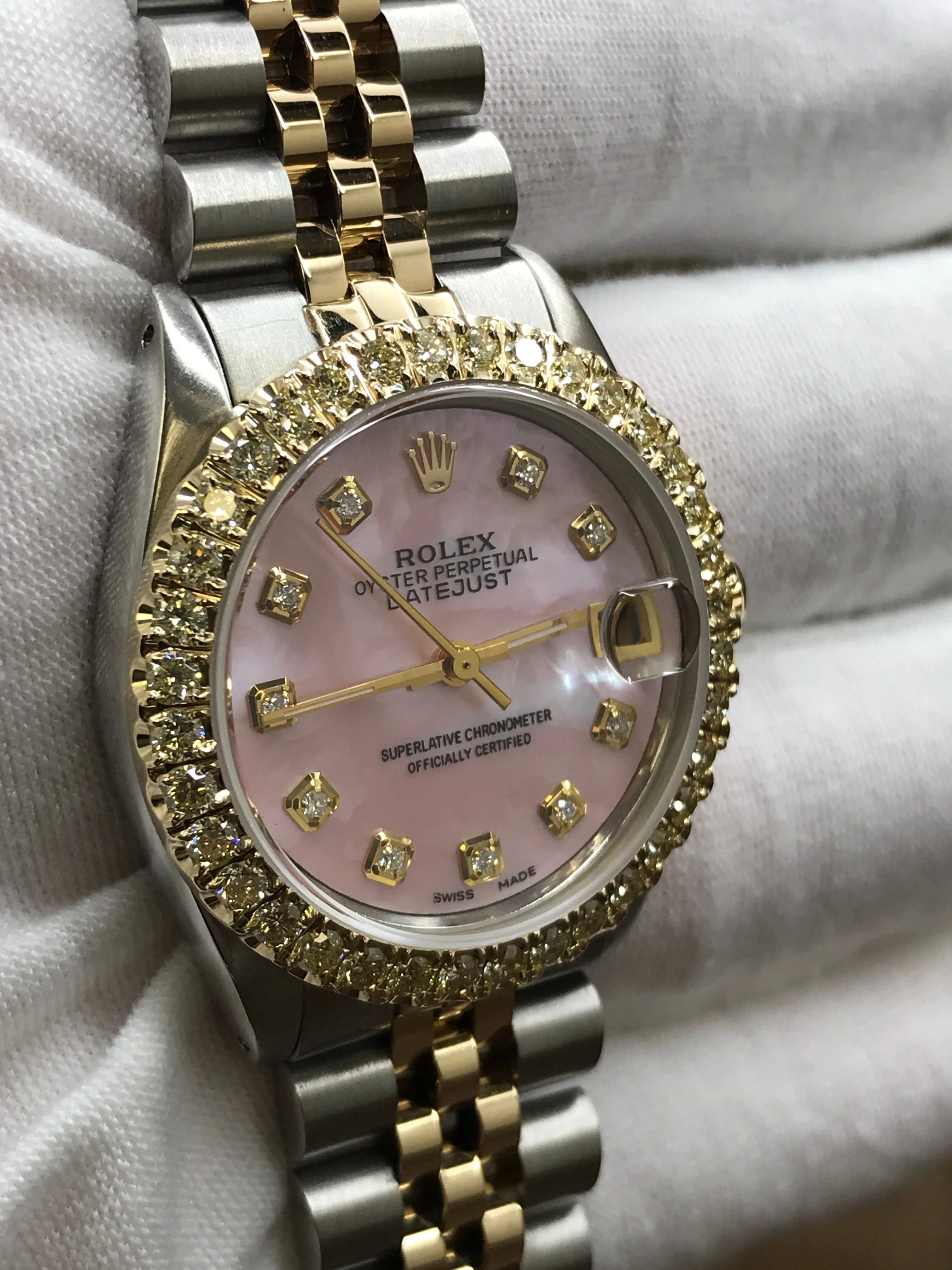 Rolex Datejust Midsize 31mm 6827 Pink Custom Diamond Dial Automatic Watch