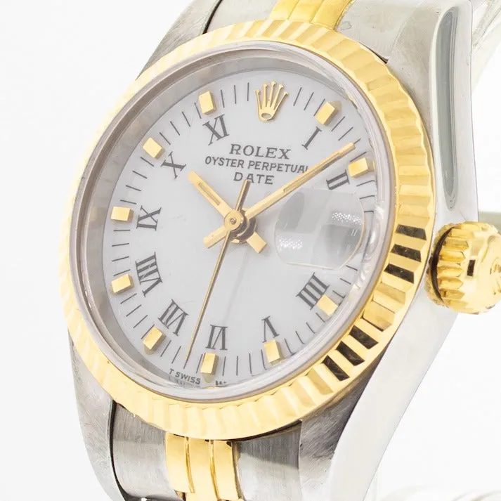 Rolex Lady-Datejust 26mm Yellow Gold & Steel White Roman Dial Fluted Bezel 69173