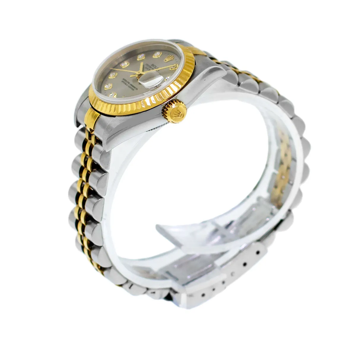 Rolex Lady-Datejust 26mm Yellow Gold Steel Dark Rhodium Diamond Dial & Fluted Bezel 69173