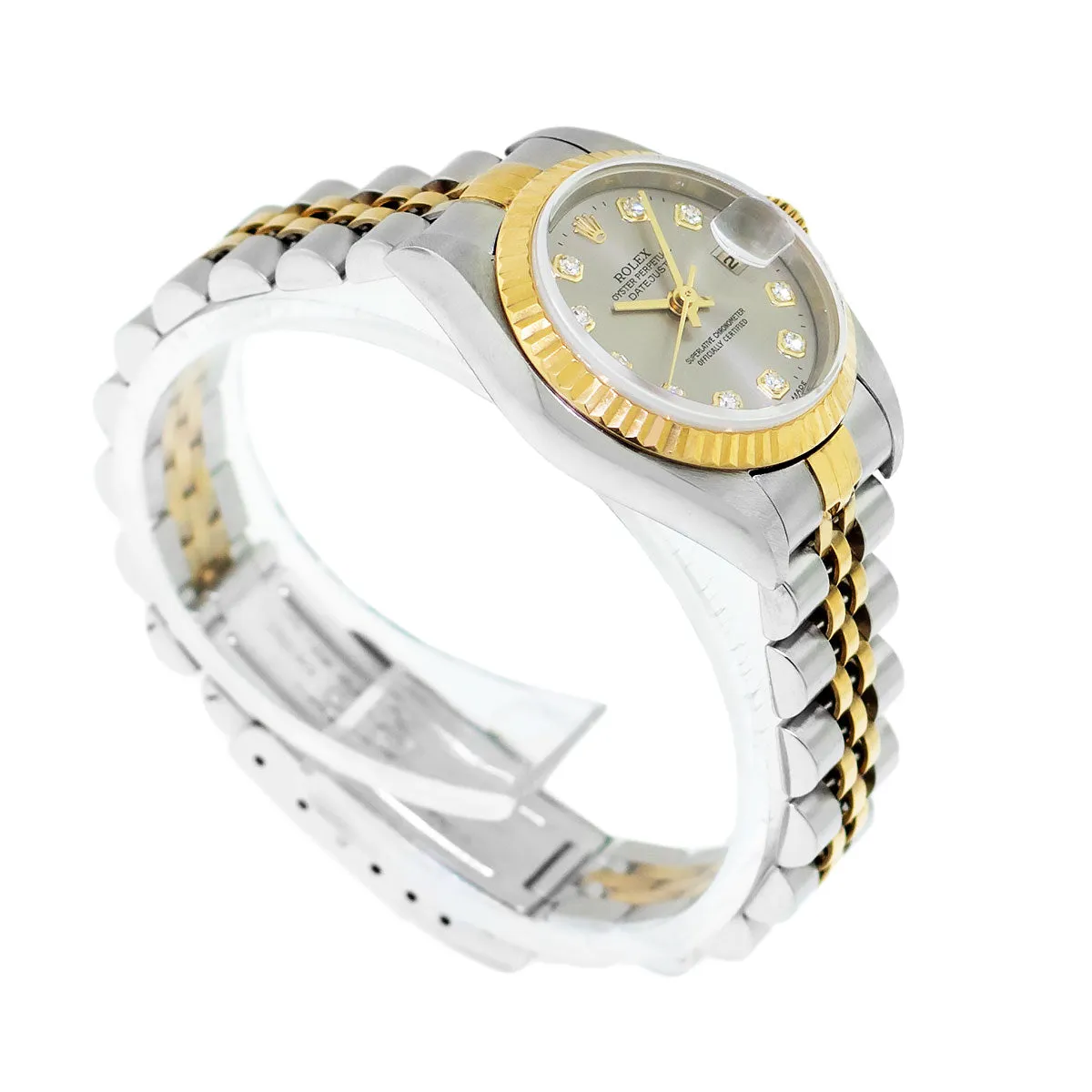 Rolex Lady-Datejust 26mm Yellow Gold Steel Dark Rhodium Diamond Dial & Fluted Bezel 69173