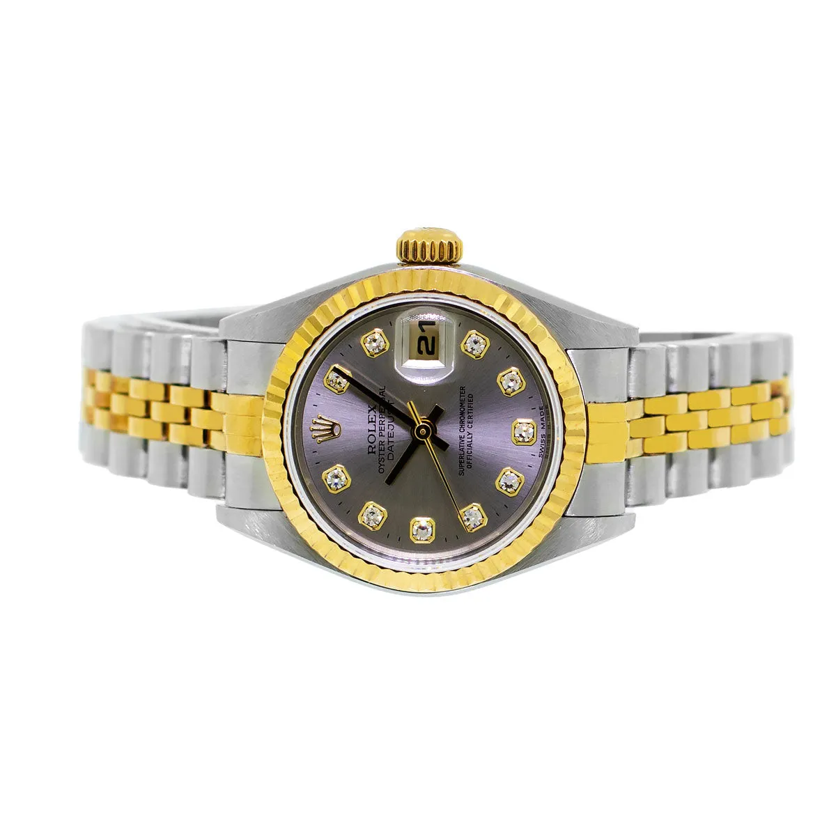 Rolex Lady-Datejust 26mm Yellow Gold Steel Dark Rhodium Diamond Dial & Fluted Bezel 69173