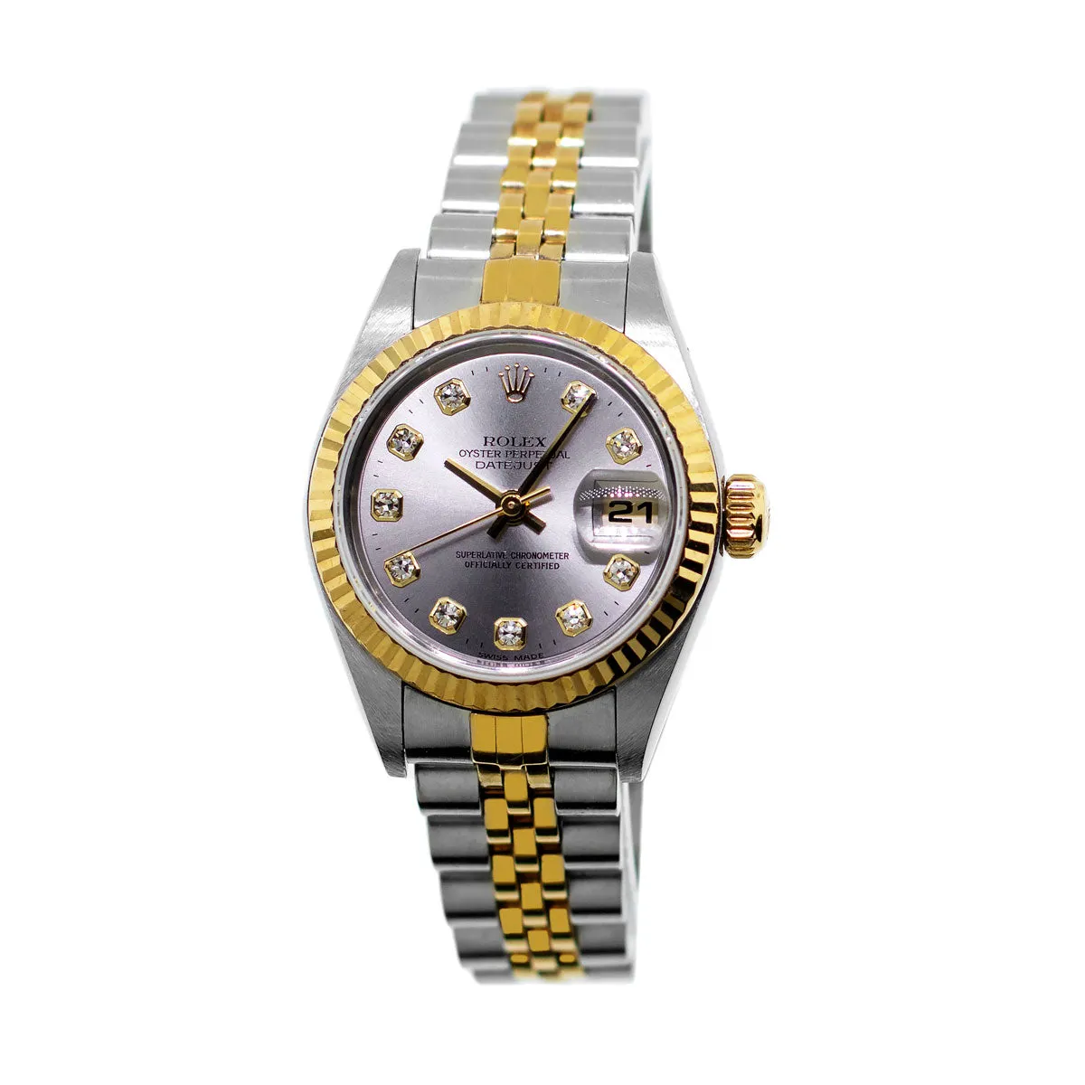 Rolex Lady-Datejust 26mm Yellow Gold Steel Dark Rhodium Diamond Dial & Fluted Bezel 69173