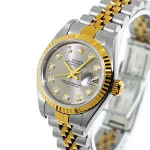 Rolex Lady-Datejust 26mm Yellow Gold Steel Dark Rhodium Diamond Dial & Fluted Bezel 69173