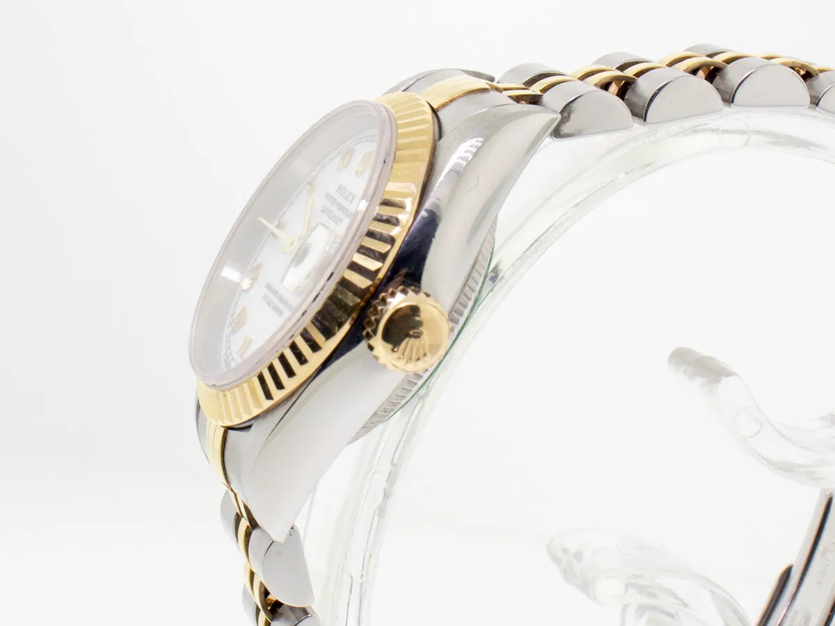 Rolex Lady-Datejust 26mm Yellow Gold Steel White Roman Dial Fluted Bezel 79173