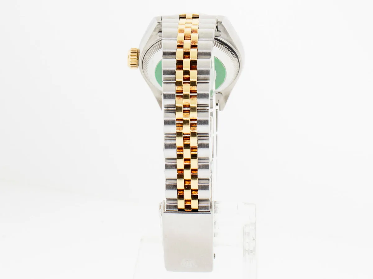 Rolex Lady-Datejust 26mm Yellow Gold Steel White Roman Dial Fluted Bezel 79173